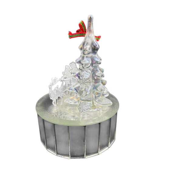 Vintage Acrylic Christmas Tree With Santa Sleigh Music Box Decoration Winter Won - Picture 5 of 9